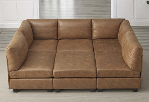 English Elm Faux Leather Modular Sectional Sofa Reconfigurable Pu Upholstery Living Room B2748S00046