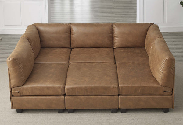 English Elm Faux Leather Modular Sectional Sofa Reconfigurable Pu Upholstery Living Room B2748S00046