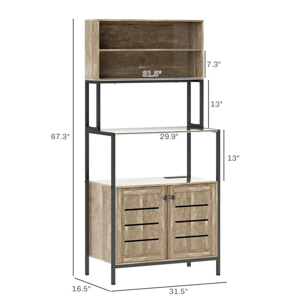 English Elm Convenient Matte Black Bakers Rack with Power Outlets Usb Ports and Open Shelving T3971P429702