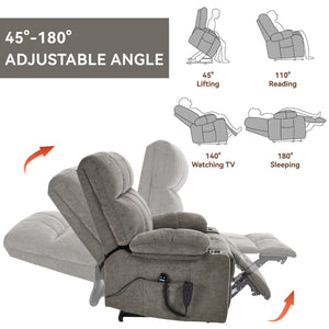 English Elm Dual Motor Power Lift Recliner with Massage Heat and Leatherair Upholstery for Living Room Brown W3224P290202