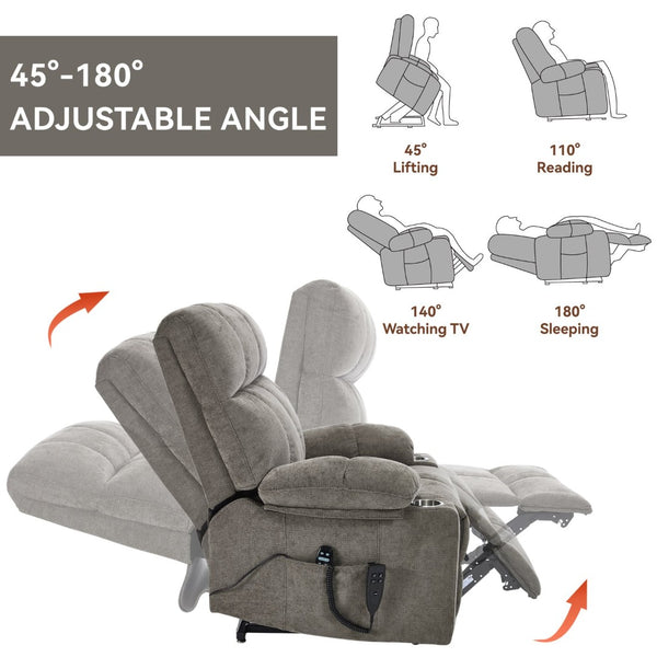 English Elm Dual Motor Power Lift Recliner with Massage Heat and Leatherair Upholstery for Living Room Brown W3224P290202