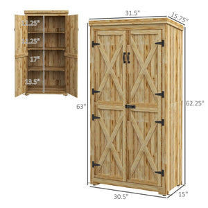 English Elm Outsunny Wooden Garden Shed – Narrow Outdoor Storage With Lockable Door, 3 Shelves & Metal Roof W2225P174132-GIGA
