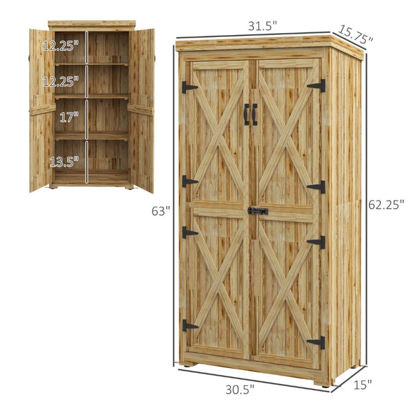 English Elm Outsunny Wooden Garden Shed – Narrow Outdoor Storage With Lockable Door, 3 Shelves & Metal Roof W2225P174132-GIGA