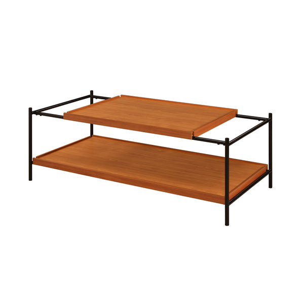 English Elm Honey Oak & Black Modern 2-Shelf Coffee Table – Stylish Storage For Living Room & Family Spaces B062P181394