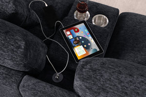 English Elm Celine Modular 141.5" Chenille Sectional Sofa with Right-Facing Chaise, Console Cupholders & USB Ports Dark Gray B061S00804