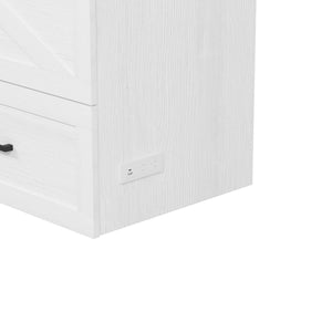 English Elm Full Farmhouse Murphy Cabinet Bed with Charging Station and Large Drawers, Space-Saving Guest Solution White 52.25 L x 26.25 W x 5.25 H N733S237853W