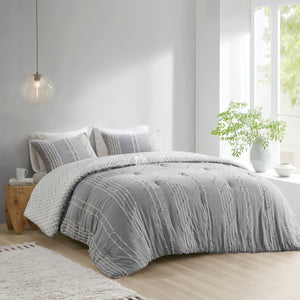 English Elm 3 INK+IVY Kara Cotton Jacquard Comforter Set Full/Queen – OEKO-TEX, reversible gray ivory, duvet-style finish, machine washable, 3-piece B03596432