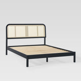 Queen Platform Bed with Rattan Headboard Insert Black NRUB5CBL Walker Edison