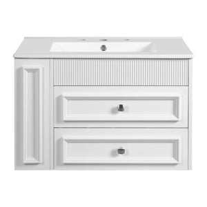 English Elm 30'' Wall Mounted Bathroom Vanity with Ceramic Sink, Floating MDF Cabinet, Soft-Close Drawers & Ample Storage White N710P334915K