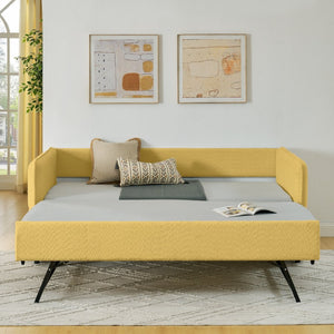 English Elm Daybed Boucle Upholstered Tufted Twin Trundle Sofa for Guest Bedroom Studio Lounge Yellow W1413S00174
