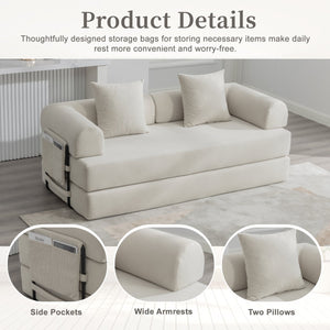 English Elm UNITED modular foldable sofa with metal frame, corduroy upholstery, side pocket & quick assembly convenience Beige W1568P374080