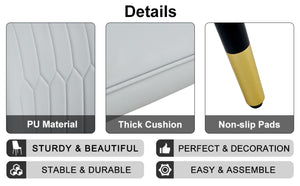 English Elm Table With Glass Top & Faux Marble, 6 Light Gray Chairs With Pu Cushions, Gold & Black Legs Set W1151S04334-GIGA