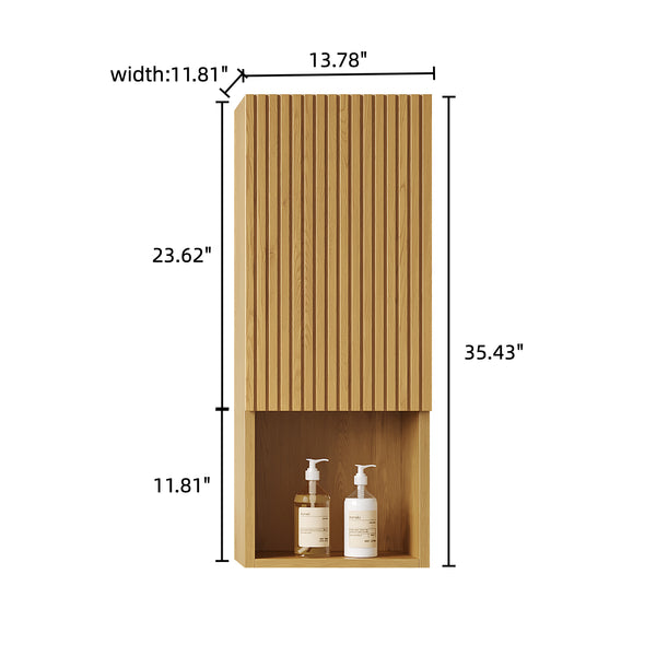 English Elm MITCH 35" Tall Wall Cabinet Corolla Oak Grain — Narrow Waterproof Storage with Soft-Close Door & Shelves W2615P279684