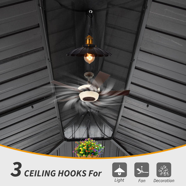 English Elm 14' X 20' Hardtop Gazebo – Stylish Metal Canopy With Drainage System, Privacy Curtains & Insect Netting W1859S00151