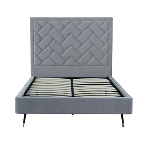 English Elm Crosby Upholstered Velvet Full Bed with Chevron-Stitched Headboard, Solid Slats, No Box Spring Needed Grey B365S00031