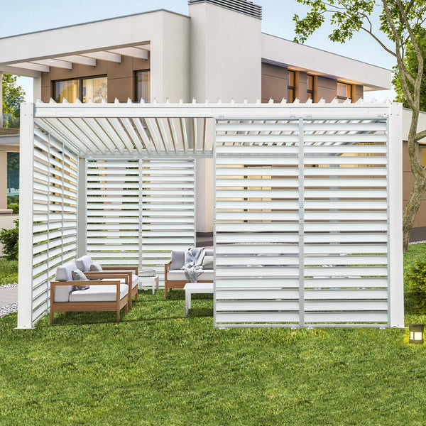 English Elm Outdoor Louvered Pergola Accessories Aluminum Screens for Durable Weather-Resistant Shading & Privacy White W1859P321939