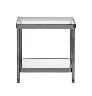 Crestview Collection Square Contemporary Accent End Table With Glass Top And Elegant Brushed Nickel Frame For Modern Spaces Gray Metal Cvfzr6191