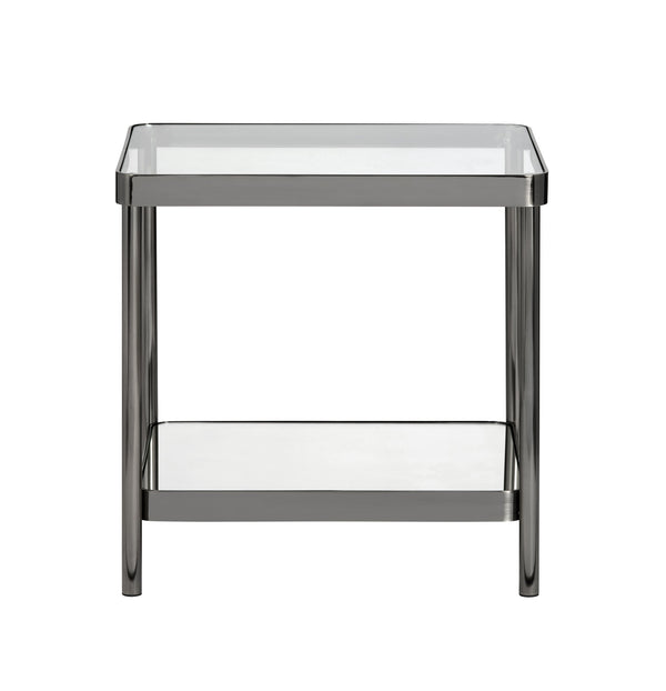 Crestview Collection Square Contemporary Accent End Table With Glass Top And Elegant Brushed Nickel Frame For Modern Spaces Gray Metal Cvfzr6191
