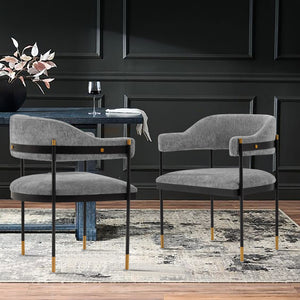 English Elm Lia Metal Chenille Armchair with Brushed Gold Accents, Floating Back Design, Luxurious Comfort Grey B365P397747