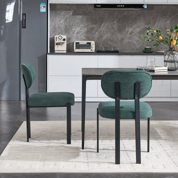 English Elm Modern Boucle Tufted Dining Chairs Set of 2 Mid-century Matte Leg Kitchen Seating Antique Green,Black W3244P296988