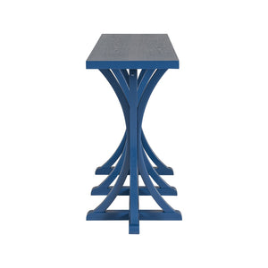 English Elm U-style Farmhouse Console Table Oak Veneer Top Curved Rubberwood Legs Entryway Navy Blue N711P295300V