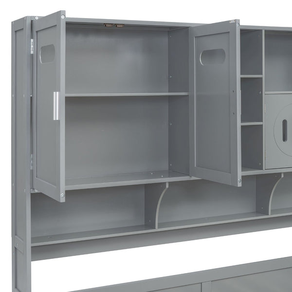 English Elm Twin Size Wooden Daybed With Storage Drawers, Sleek Gray Finish, Cabinet & Shelf For Space-Saving Use N820S00015E-GIGA