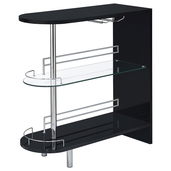 English Elm Karinna Sleek Black High-Gloss 2-Tier Bar Table with Glass Shelf Modern Storage & Display Accent B062P331041