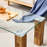 English Elm Glass-Top Coffee Table,Tea Table, With Mdf Legs - Stylish Blend Of Elegance and Durability 44.9"*21.7"*16.9"