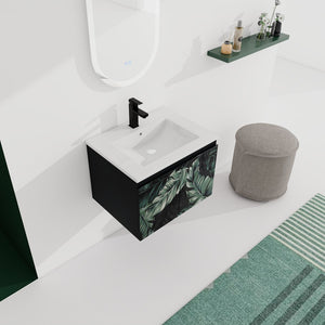 English Elm 24'' Floating Wall-Mounted Bathroom Vanity With Soft-Close Doors & Ceramic Sink For Modern Spaces W999S00176