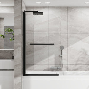 English Elm Goodyo Frameless Bathtub Pivot Screen Tempered Glass Panel with Matte Black Hardware D163147916