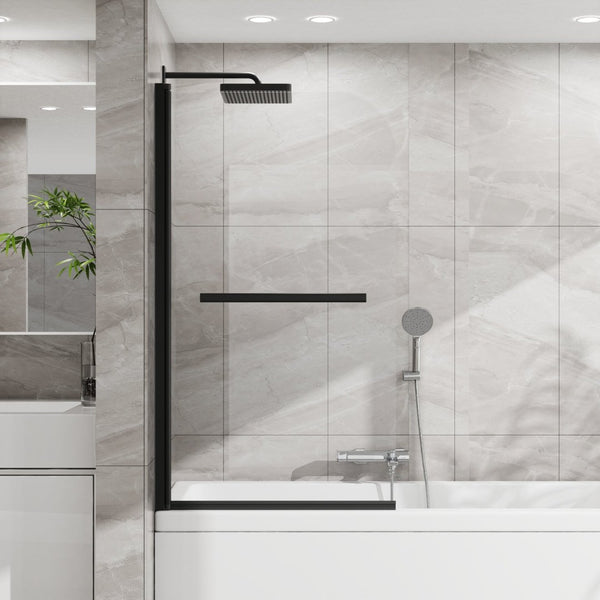 English Elm Goodyo Frameless Bathtub Pivot Screen Tempered Glass Panel with Matte Black Hardware D163147916