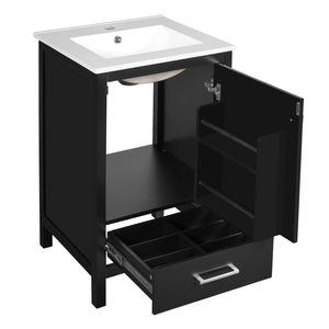 English Elm 20-Inch Compact Bathroom Vanity with Ceramic Sink, Soft-Close Storage, Divider Drawer & Easy Plumbing Access Black N729P334847B