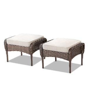 English Elm Outdoor Pe Wicker Patio Ottoman Set of 2 with Cushions for Deck or Backyard Beige T3773P418421