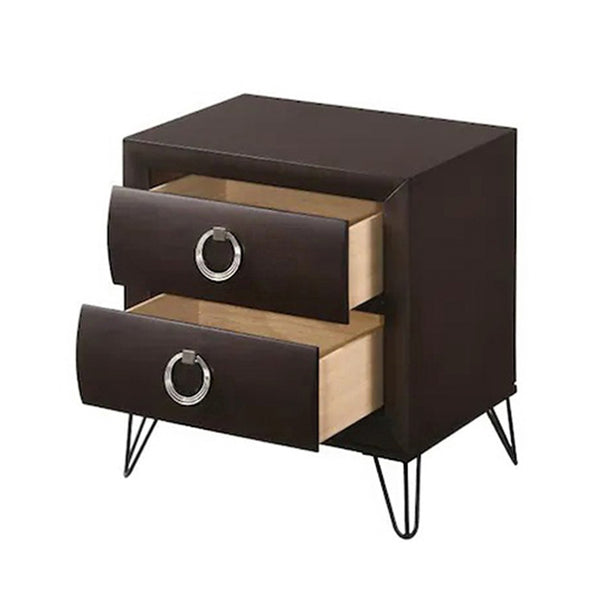 English Elm 2 Drawer Nightstand Curved Front Dovetail Joinery Iron Legs Felt Lined Bedroom B016P256424