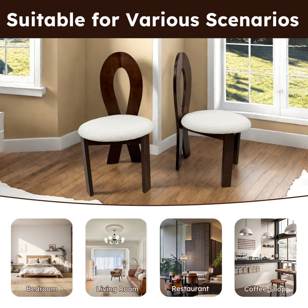 English Elm Dining Chairs Set Of 2 - Elegant Pure White Teddy Velvet With Deep Walnut Frame & Unique Backrest Design W2700P338556