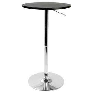 English Elm Adjustable Contemporary Bar Table with Hydraulic Height Lift, Wooden Top & Chrome Base for Stylish Entertaining Black B202P223290