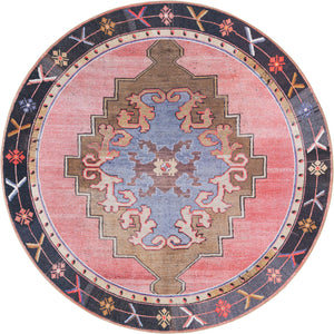Unique Loom Timeless Thomas Machine Made Medallion Rug Pink, Black/Blue/Light Blue/Light Brown 7' 7" x 7' 9"