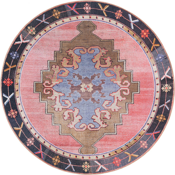 Unique Loom Timeless Thomas Machine Made Medallion Rug Pink, Black/Blue/Light Blue/Light Brown 7' 7" x 7' 9"