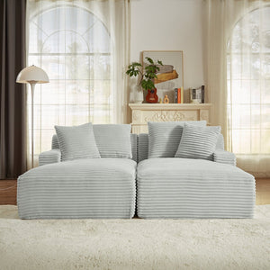 English Elm Compressible modern double chaise lounge with corduroy, spring padding comfort and no assembly required LIGHT GREY W2339P278023