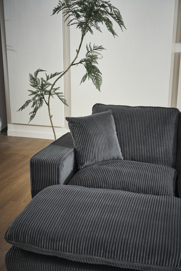 English Elm Modern U Shaped 6-Seat Sectional Sofa with Ottoman and 3 Toss Pillows, Corduroy Modular Comfort and Durable Frame Grey W2363S00041