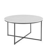 36" Coffee Table with X-Base White Faux Marble, Black AF36ALCTWM Walker Edison