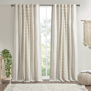 English Elm 1Pc Elegant 50X108" Cotton Curtain Panel With Tufted Chenille Stripes For Light Control & Style B035P341186
