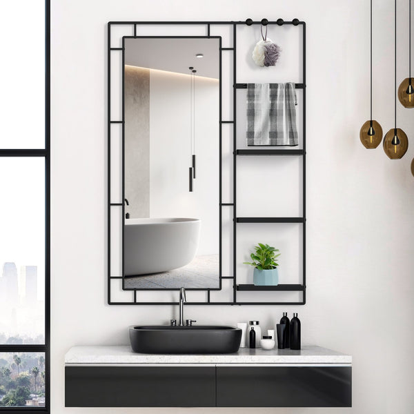 English Elm Ines Modern Vanity Mirror With Multi-Functional Shelf - Stylish Silver Frame For Any Room Decor W708P379174