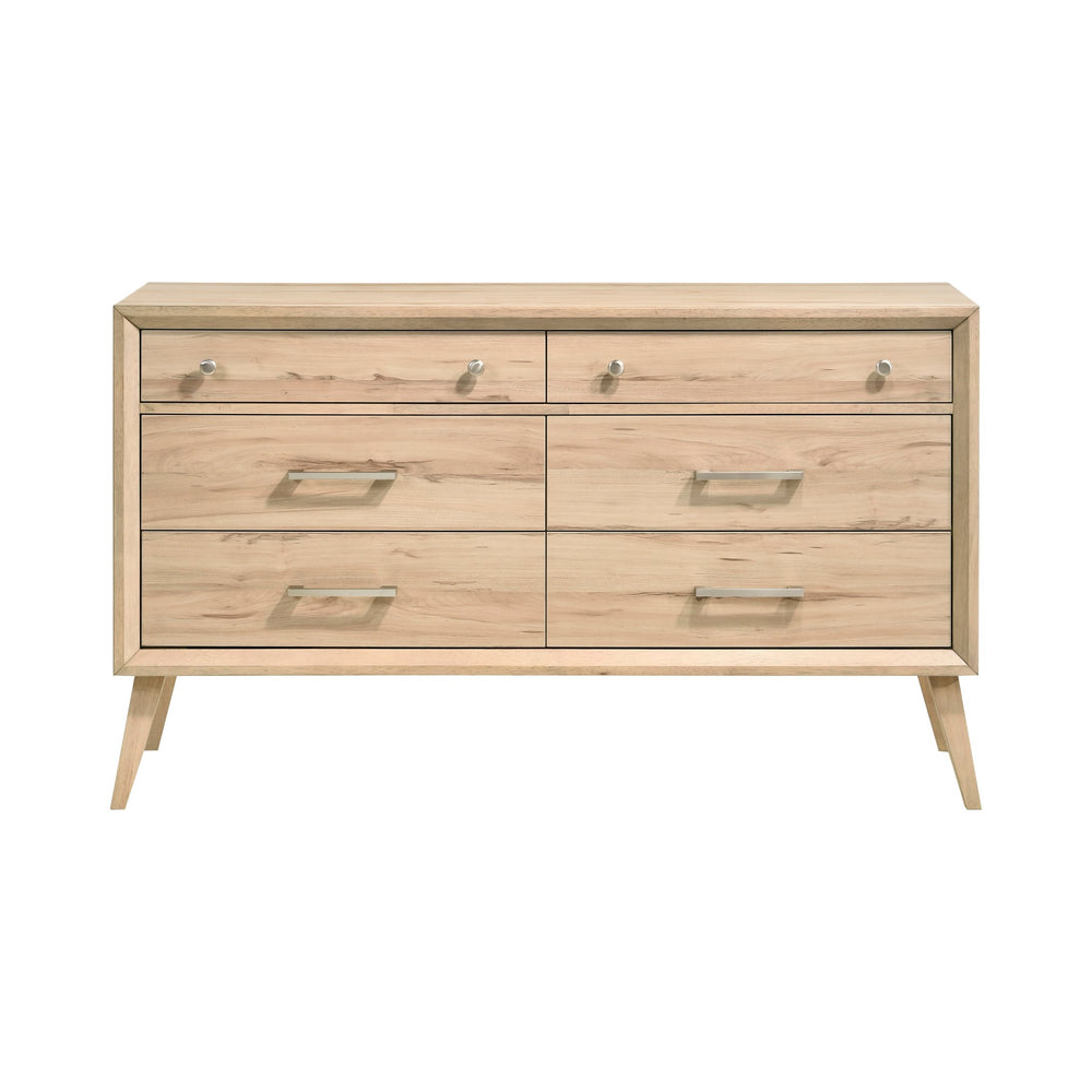 English Elm Classic Marrin 6-Drawer Dresser in Natural Oak Melamine with Brushed Nickel Hardware, 60" Wide Mid-Century Modern Style storage solution B011P250504