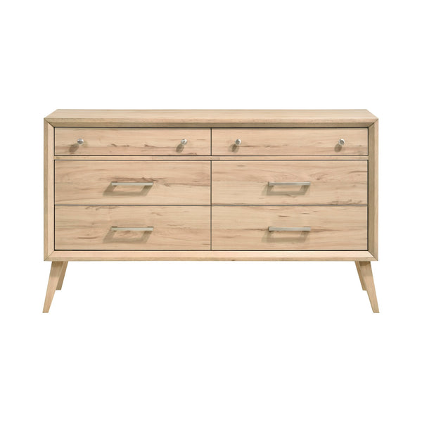 English Elm Classic Marrin 6-Drawer Dresser in Natural Oak Melamine with Brushed Nickel Hardware, 60" Wide Mid-Century Modern Style storage solution B011P250504