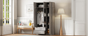 English Elm 3-door Mirrored Wardrobe with Full Length Dressing Mirror Drawers and Top Cabinet Gray LP006005AAE
