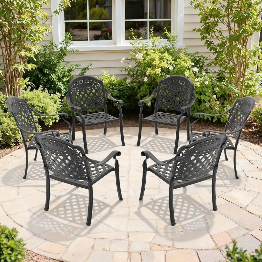 English Elm Cast Aluminum Outdoor Dining Chairs Set of Six Stackable Patio Armchairs with Cushions W1710S00508