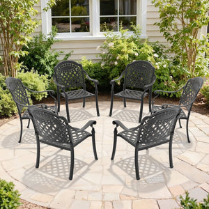 English Elm Cast Aluminum Outdoor Dining Chairs Set of Six Stackable Patio Armchairs with Cushions W1710S00508