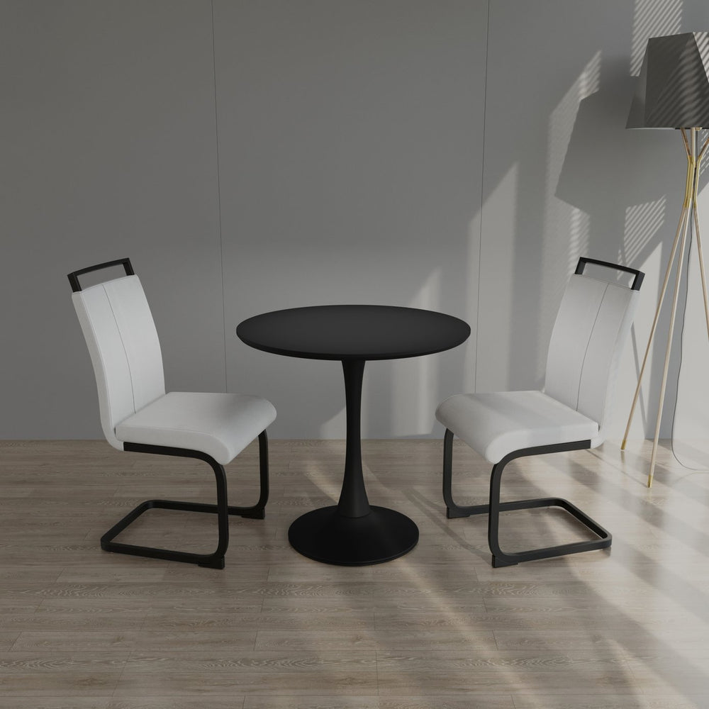 English Elm 31.5" Modern Black Tulip Dining Table Set With 2 White Chairs - Perfect For Small Spaces & Comfort W2189S00637