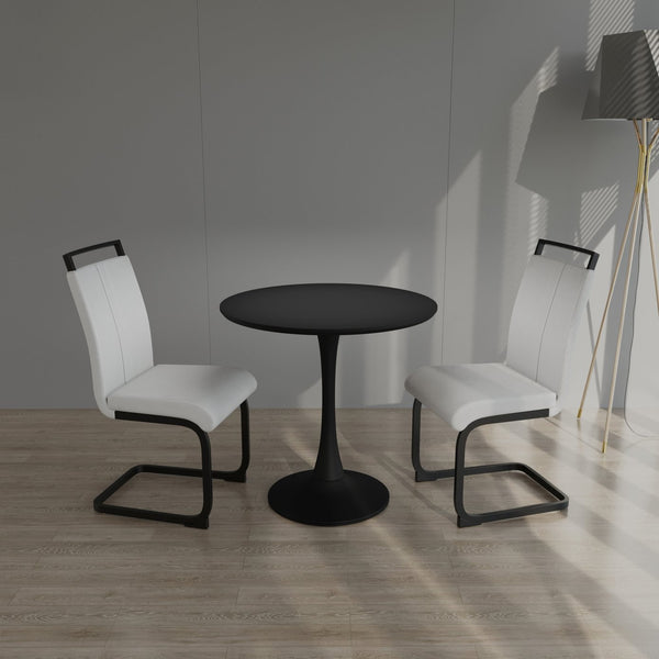 English Elm 31.5" Modern Black Tulip Dining Table Set With 2 White Chairs - Perfect For Small Spaces & Comfort W2189S00637